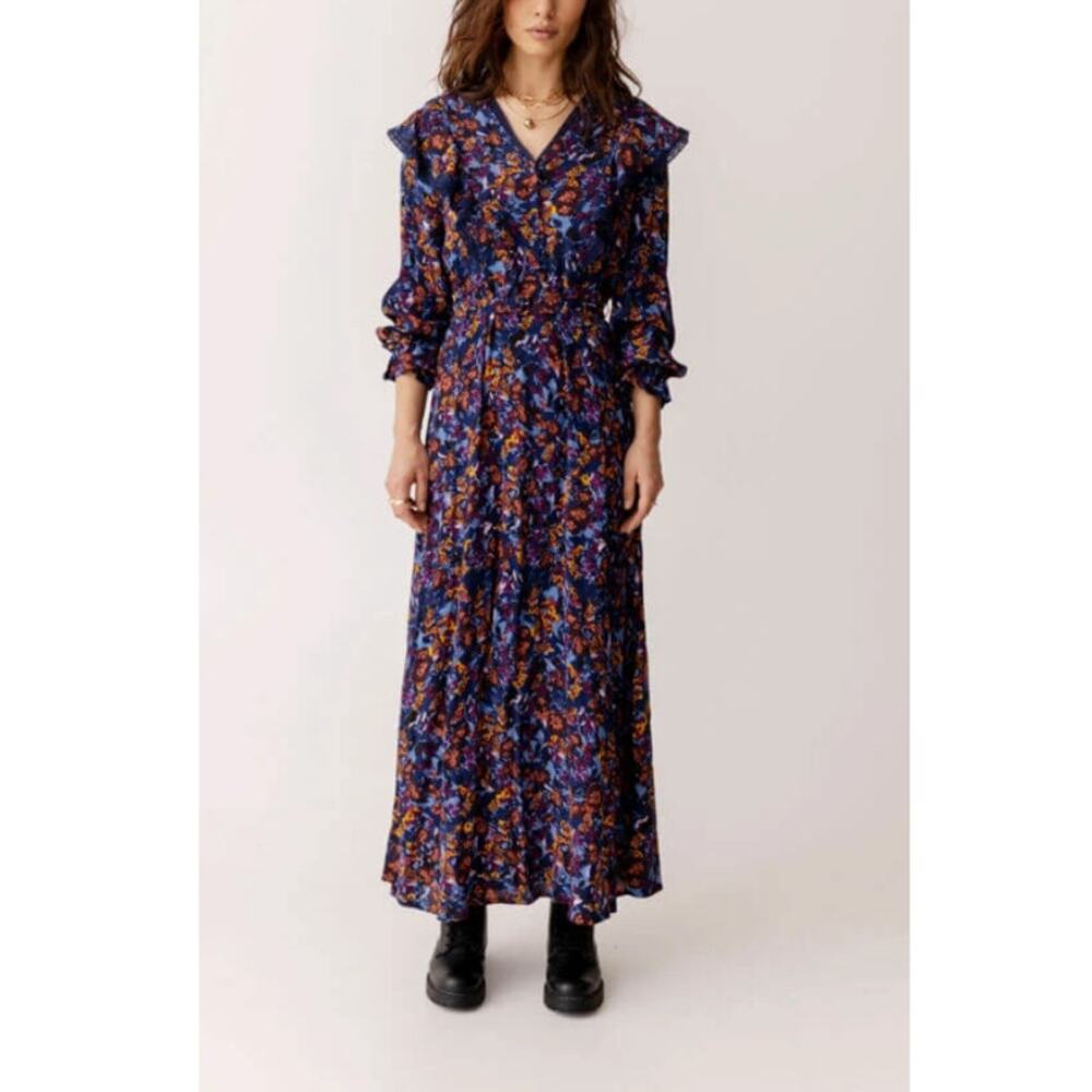 New ATELIER REVE Women's Medieval Blue Irlea Maxi Dress Size 34 XS/S